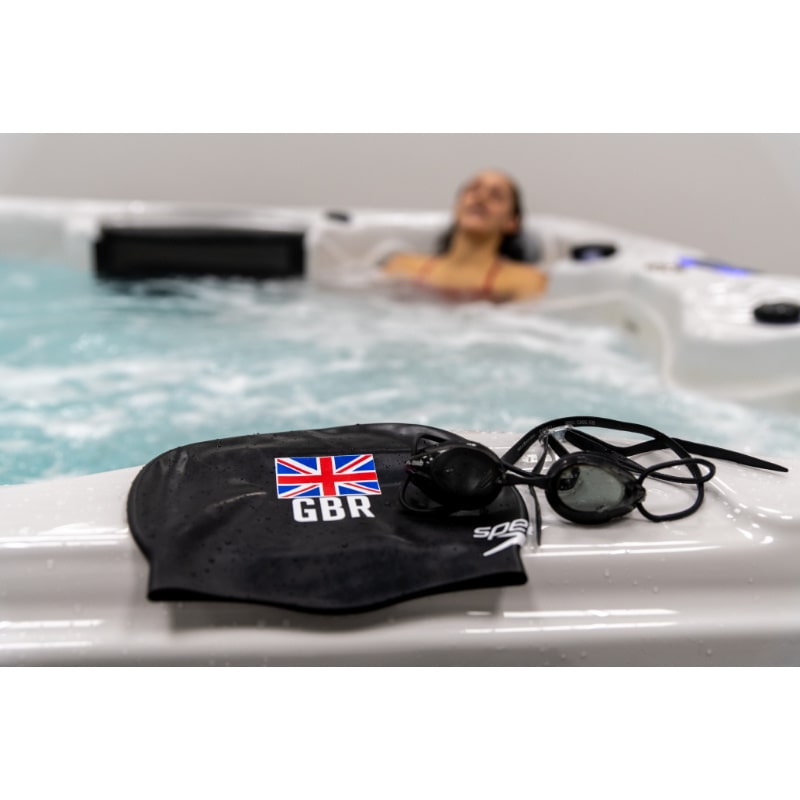 Superior Wellness Ares Swim Spa Swim Hat View With Swimmer Out Of Focus