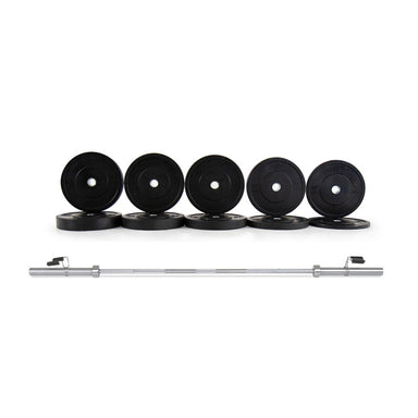 Pulse Fitness 86 inch Olympic barbell and 150kg plate set in black colour